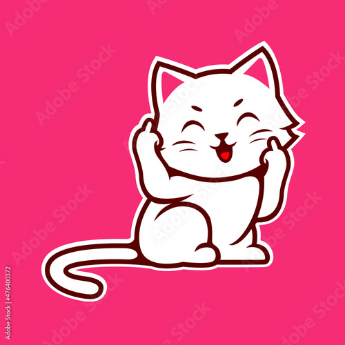 Cute White Kitten Cat Smile While Showing Middle Finger Sign Vector Illustration - Vector