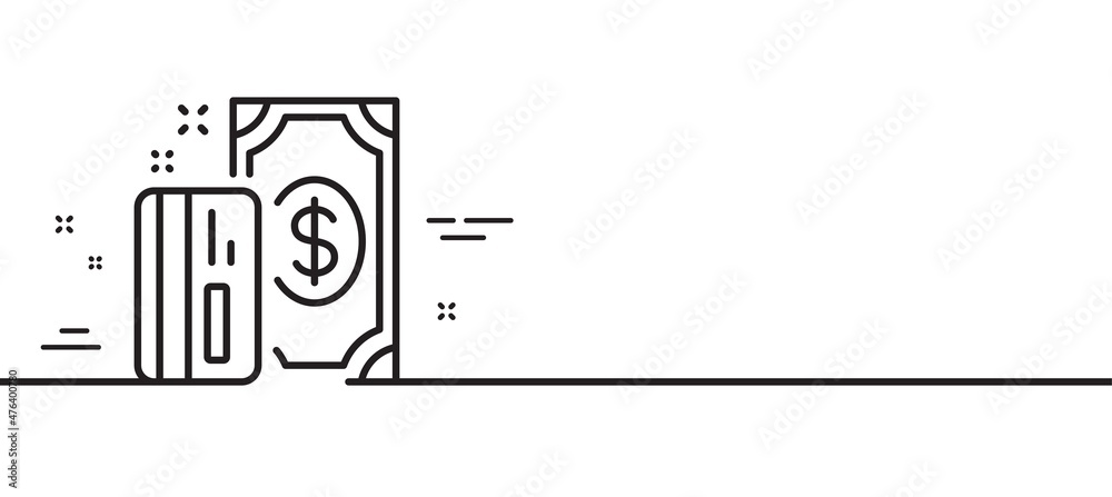 Money line icon. Payment methods sign. Credit card symbol. Minimal line illustration background. Payment line icon pattern banner. White web template concept. Vector Money line icon. Payment methods sign. Credit card symbol. Minimal line illustration background. Payment line icon pattern banner. White web template concept. Vector
