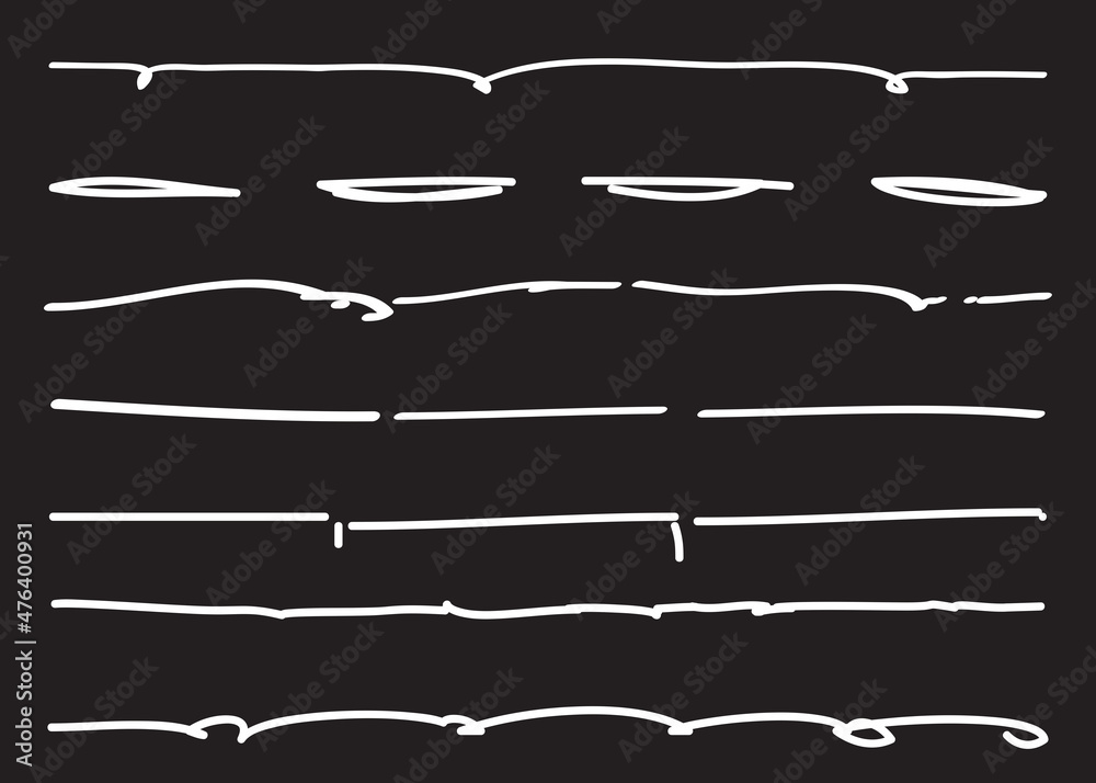Lines hand drawn vector set isolated on black background. Collection of doodle lines, hand drawn template. Marker and grunge brush stroke lines, vector illustration Lines hand drawn vector set isolated on black background. Collection of doodle lines, hand drawn template. Marker and grunge brush stroke lines, vector illustration