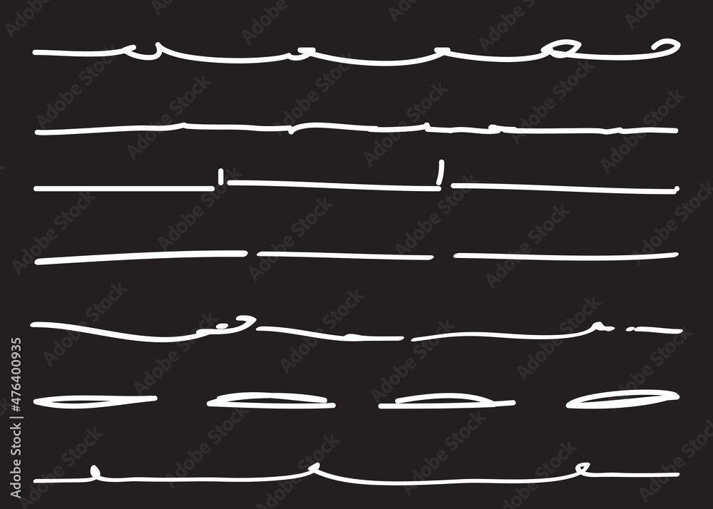 Lines hand drawn vector set isolated on black background. Collection of ...