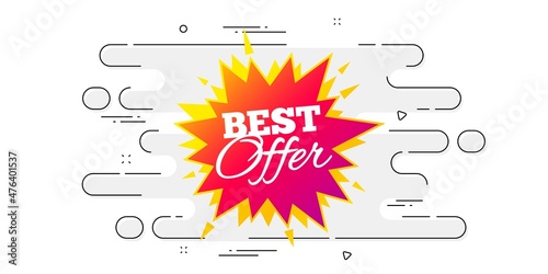 Best offer sticker. Geometric ad banner on flow pattern. Discount banner shape. Sale coupon bubble icon. Transition pattern cover. Best offer label. Vector