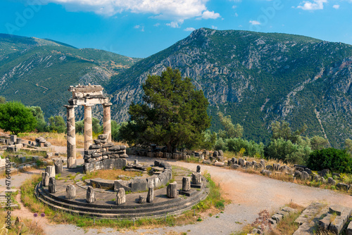 Ruins of an ancient greek temple of Athena at Delphi, Greece