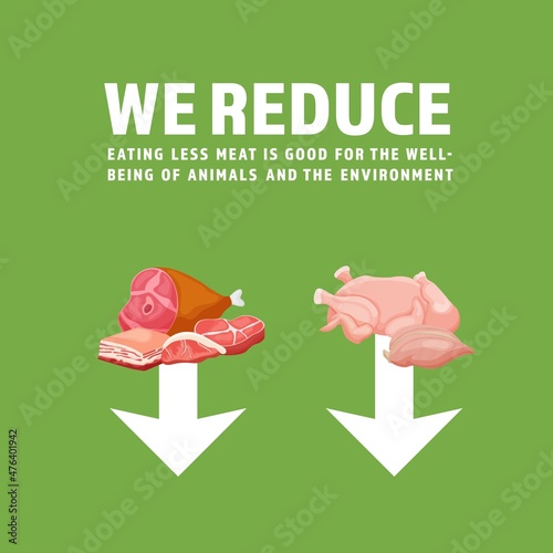Reduce animal products consumption. Reducetarians promotional poster.