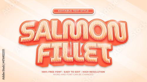 Font effect Raw salmon fillet text style realistic. eps vector file