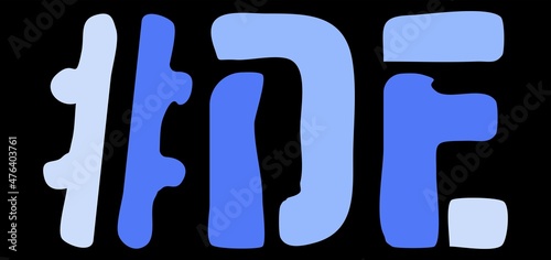 DE Hashtag. Isolate curves doodle letters. Blue colors. Hashtag #DE is abbreviation for the US American state Delaware for social network, web resources, mobile apps.