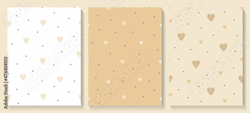 Set of seamless patterns with cute hearts.