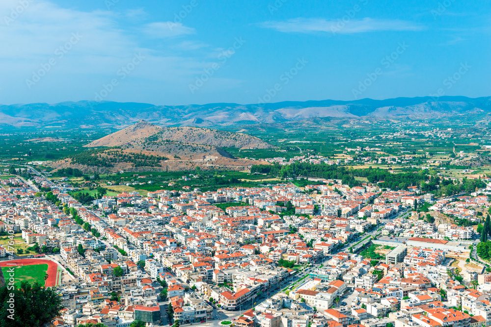 landscape of Nafplio town Argolis Greece - drone view