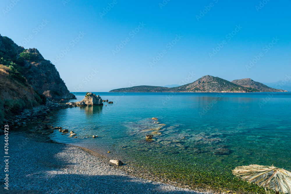 rocky coast of greek island and sea view, landscape greece