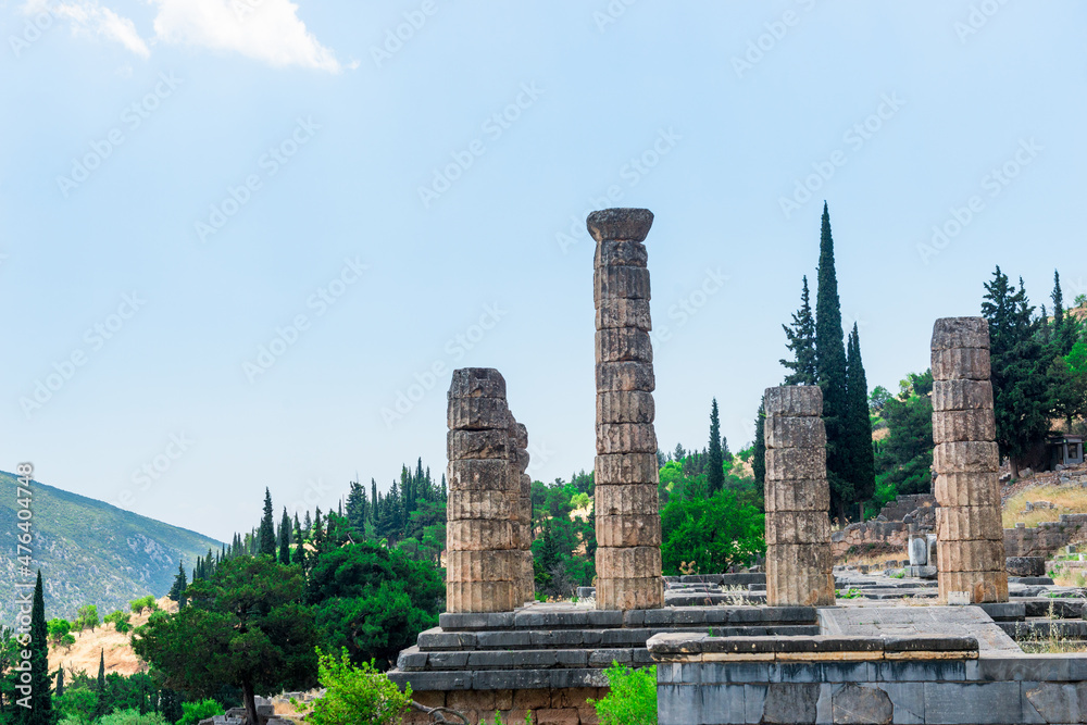  Ruins of an ancient greek temple of Apollo at Delphi, Greece