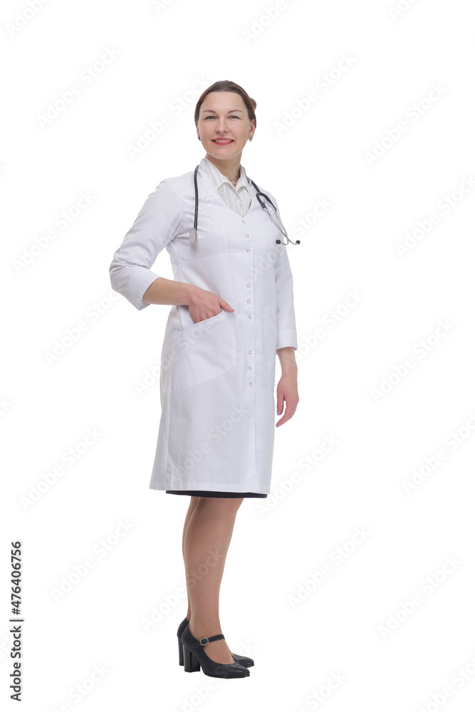 female doctor with a stethoscope . isolated on a white background. female doctor with a stethoscope . isolated on a white background.