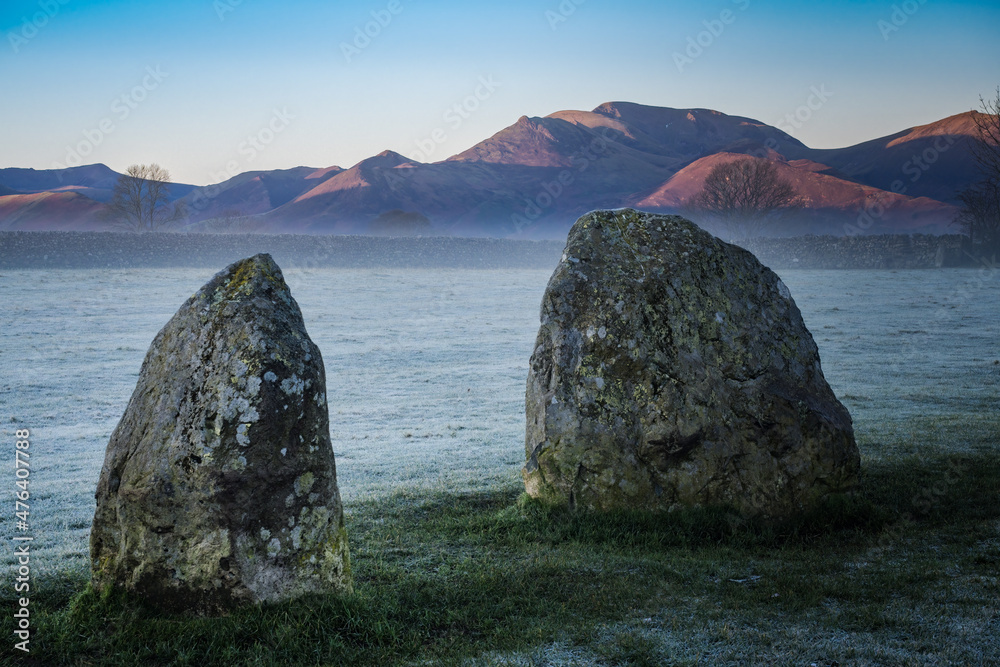 Sunrise at the Winter solstice at Castlerigg Stone Circle near Keswick in Cumbria