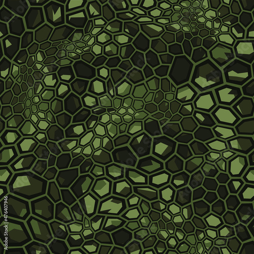 Camouflage geometric seamless pattern texture. Abstract military camo hexagonal scales endless print for army and hunting. Vector background.