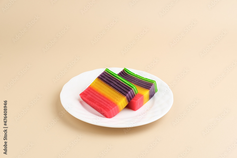 Kue Lapis or Kue Pepe or Rainbow sticky layer cake, Indonesian traditional  dessert made from rice