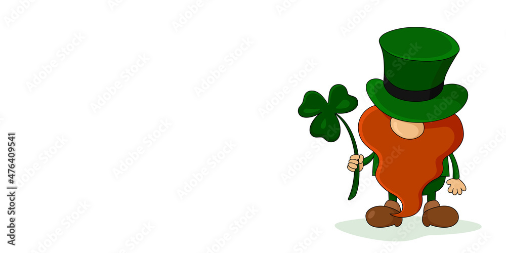 St. Patrick's Day card with copy space. Leprechaun hold shamrock. Vector illustration. St. Patrick's Day card with copy space. Leprechaun hold shamrock. Vector illustration.