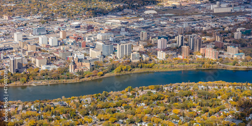 Aerial view of the downtown area of Saskatoon, Saskatchewan, Canada