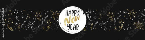 Fun hand drawn doodle fireworks seamless pattern, New Years design, great for textiles, wrapping, banner, wallpapers - vector design