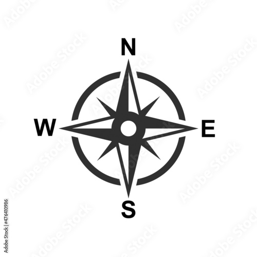 Vector compass rose with North, South, East and West, Isolated on white background