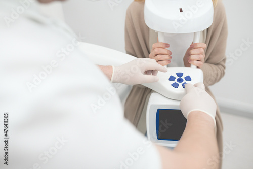 Close up picture of medical equipment in the dental clinic photo