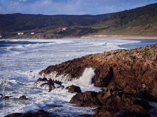 Waves Crashing Against the Rocks. Nemiña, Muxia, Costa da Morte, Galicia, Spain.