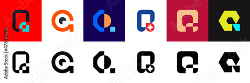 Abstract logos collection with letter Q. Geometric abstract logos. Icon design 