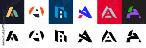 Abstract logos collection with letter A. Geometric abstract logos. Icon design 