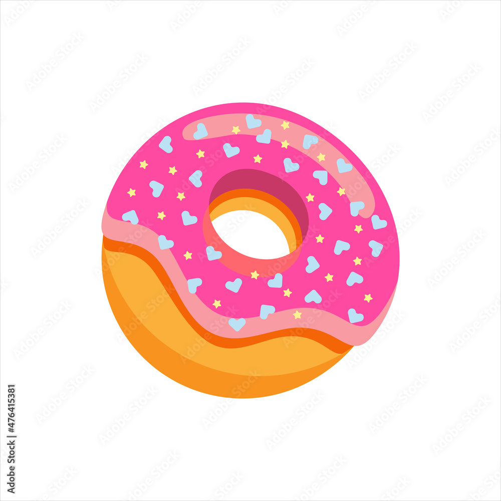 Donut with pink glaze. Donut clipart. Cute cartoon bun with pink glaze and topping. Donut with pink glaze. Donut clipart. Cute cartoon bun with pink glaze and topping.