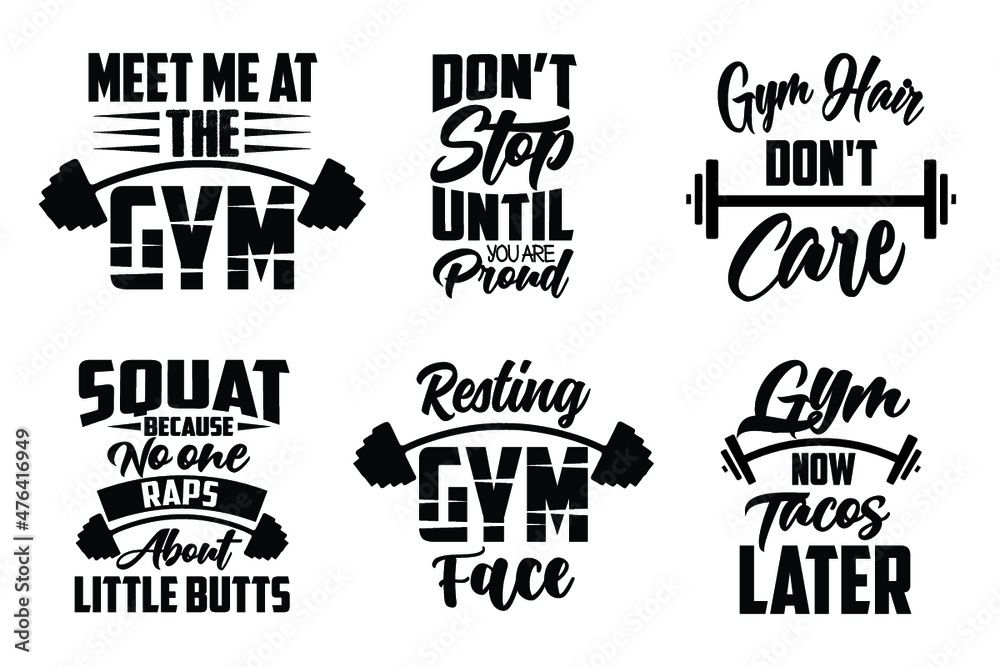 Gym fitness typography t shirt design bundle