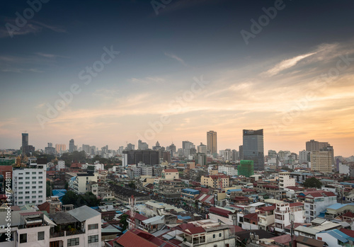 central Phnom Penh city modern urban buildings skyline in Cambodia