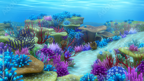 Fototapeta Naklejka Na Ścianę i Meble -  Underwater landscape,Colorful coral reef under the sea,3d rendering.