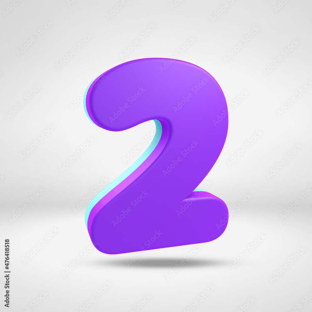 3d render purple and blue number two isolated in white background with shadow in base - 3d render kid's number purple and blue 2 - 3d and purple numbers