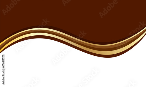 Chocolate decorative wave, wavy stripes, brown and gold, background backdrop packaging wrapper label. Curve, template, empty space for insertion. Isolated, white background. Vector illustration
