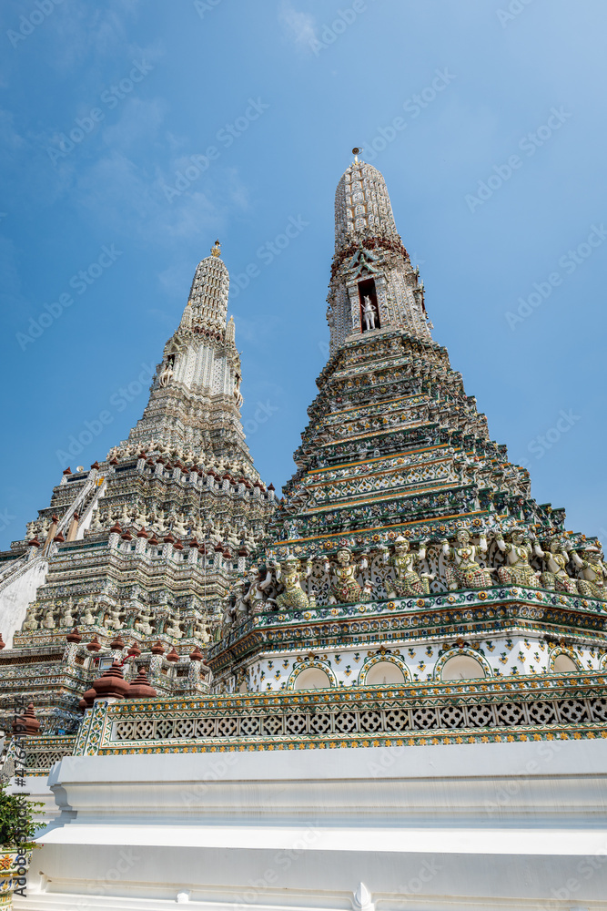 Wat Arun, a Buddhist temple in Bangkok, Thailand. The central prang of Wat Arun is among the best known of Thailand's landmarks
