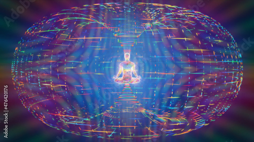 3d illustration of an energy field around a meditating person photo