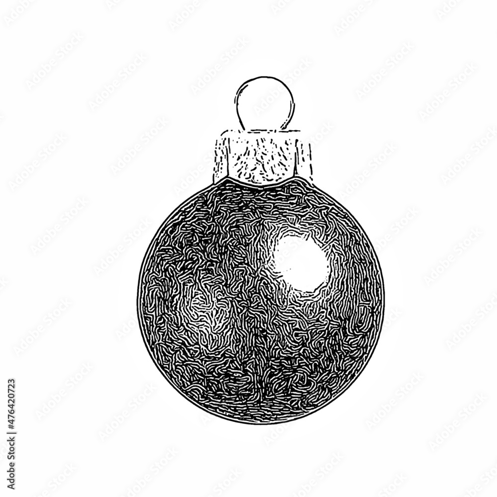 Christmas ball isolated on a white background. Black and white illustration
