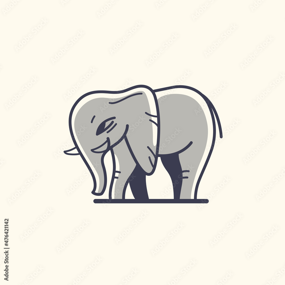 Vector logo design template - cartoon happy elephant. Contour vector illustration for logo,  emblem, badge, insignia.