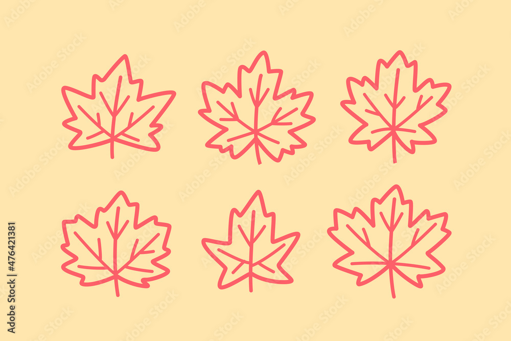 Different types of maple leaves. Flat contour vector illustration.