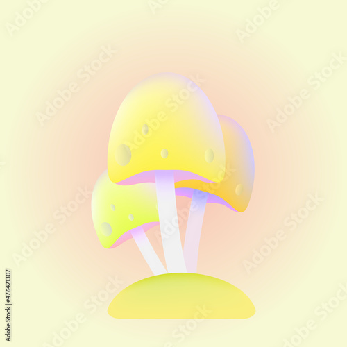 Three colored mushrooms.
