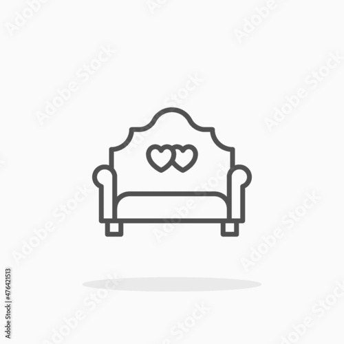 Wedding sofa chair icon. Editable Stroke and pixel perfect. Outline style. Vector illustration. Enjoy this icon for your project.