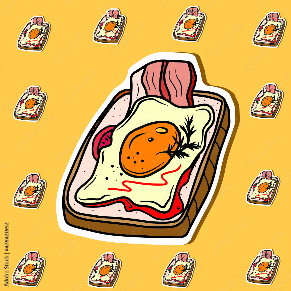 Vector children's design ,for a postcard banner sticker.Egg and bacon sandwich Vector children's design ,for a postcard banner sticker.Egg and bacon sandwich