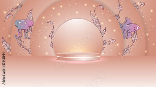 Minimal scene with podium for kids or baby product, present background. 3D rendering of very peri color palette. Product presentation, mock up, show cosmetic product, Podium, layout, stage pedestal