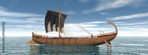 Fotografie, Obraz One greek boat on the water - 3D render