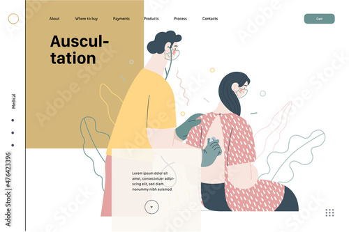 Auscultation - medical insurance web template. Modern flat vector