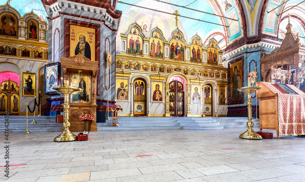 Interior of the Orthodox Cathedral of the Beheading of John the Baptist in Zaraysk, Russia