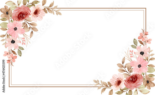 Pink pastel floral frame with watercolor