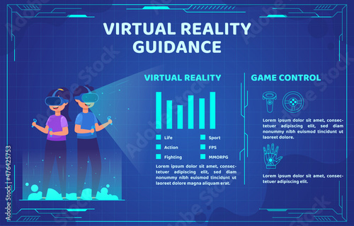 Virtual reality games flat banners info graphic