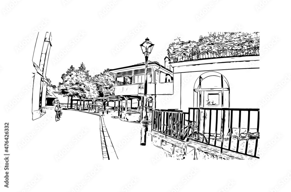 Obraz premium Building view with landmark of Lausanne is the city in Switzerland. Hand drawn sketch illustration in vector.