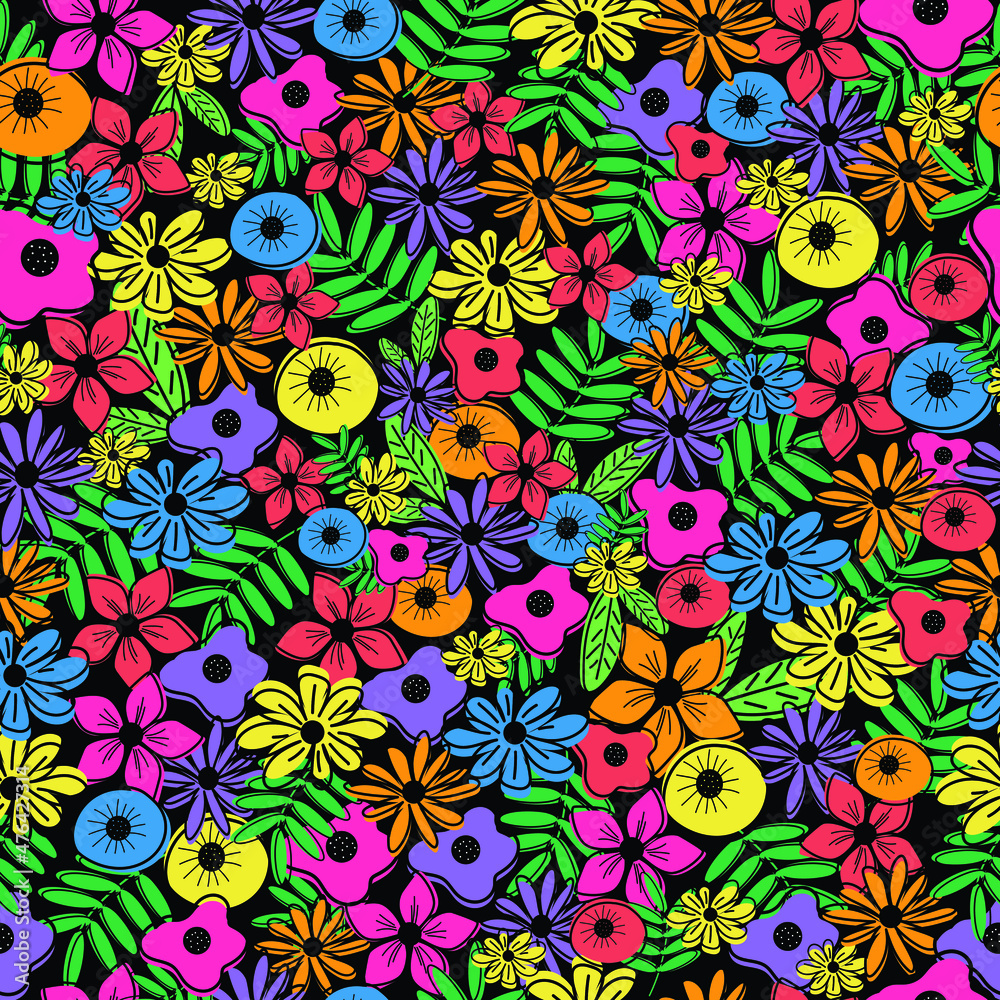 Fototapeta premium seamless pattern with flowers, colourful flower seamless pattern