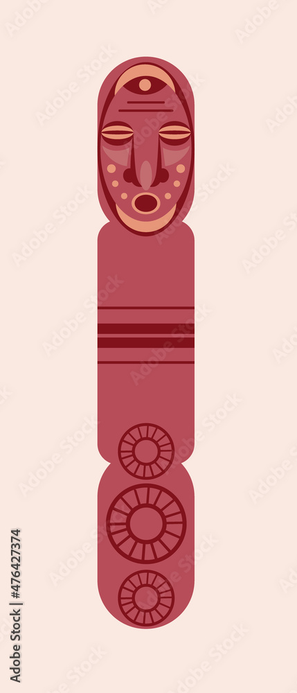Totem idol isolated, flat vector stock illustration with face of god as traditional retro symbol or wood sculpture Totem idol isolated, flat vector stock illustration with face of god as traditional retro symbol or wood sculpture
