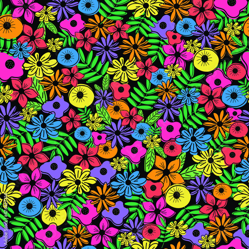 Fototapeta Naklejka Na Ścianę i Meble -  seamless pattern with flowers, colourful flower seamless pattern