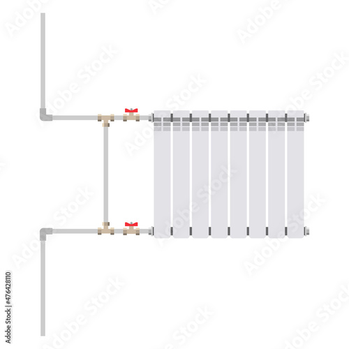 The heating battery connection diagram is one-pipe. Vector illustration.